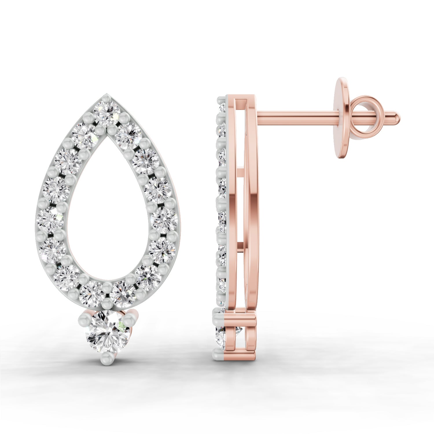0.89 Ct Round Teardrop Stud Earrings |  14K Rose Gold