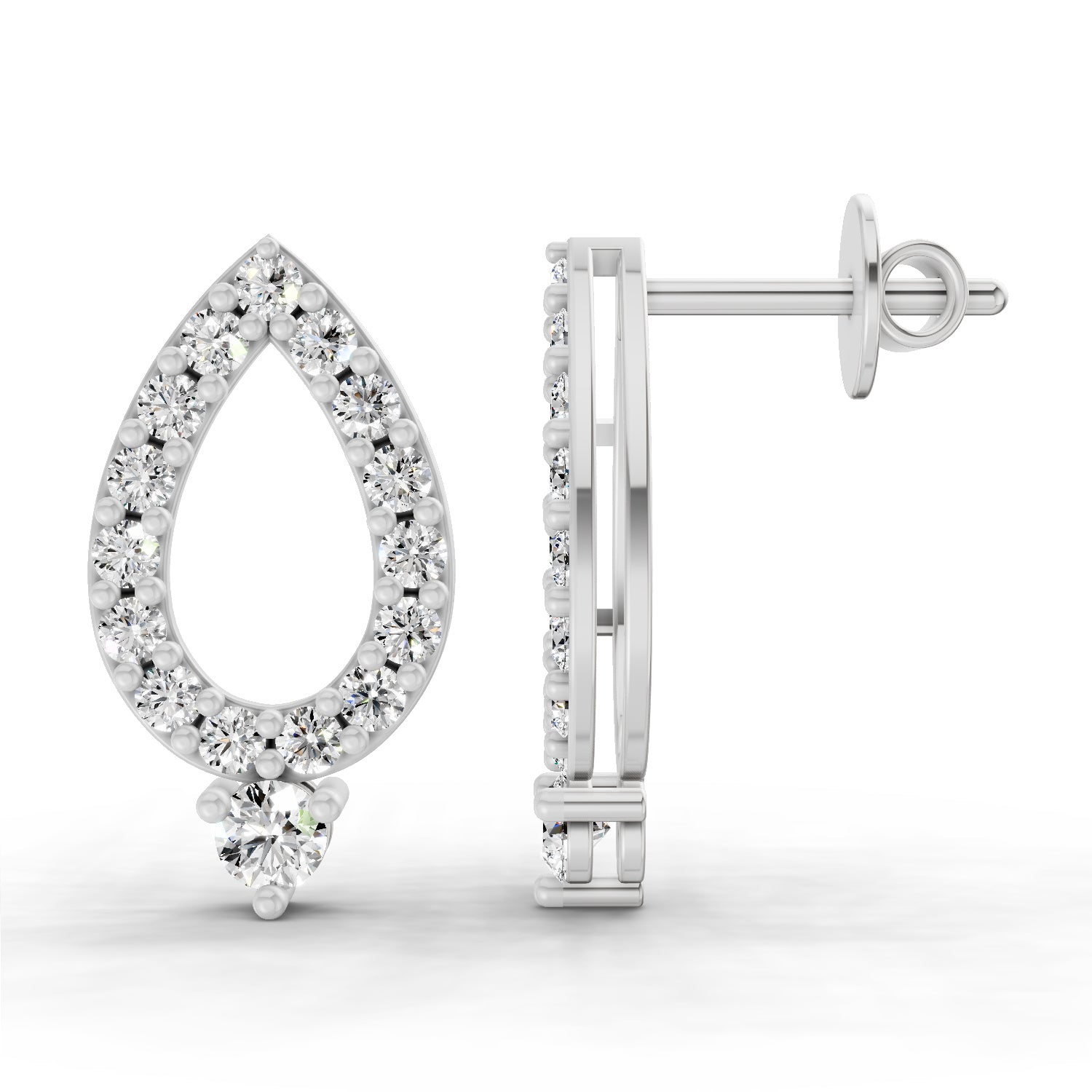 0.89 Ct Round Teardrop Stud Earrings |  14K White Gold