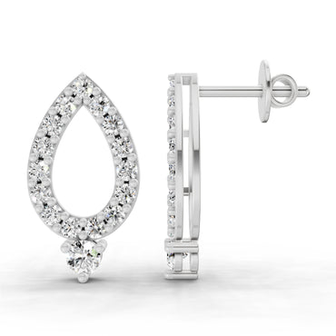 0.89 Ct Round Teardrop Stud Earrings |  14K White Gold