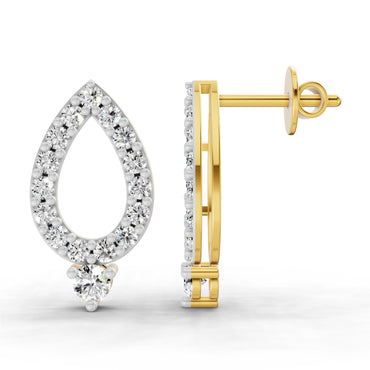 0.89 Ct Round Teardrop Stud Earrings |  14K Yellow Gold