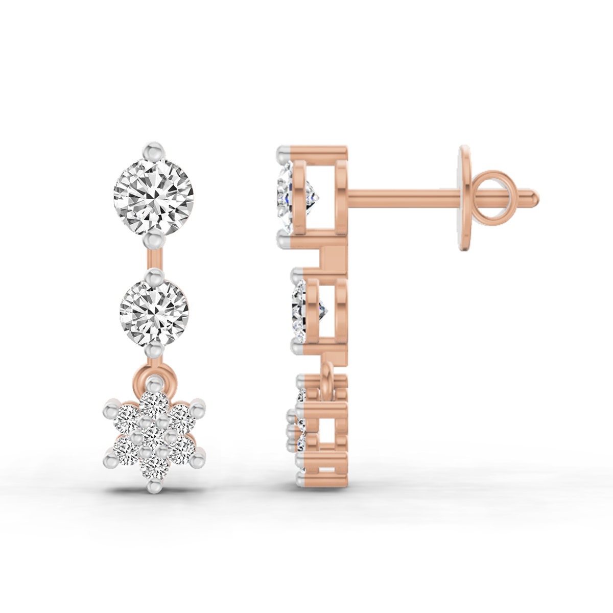 0.7 Ct Round Drop Earrings | 14K Rose Gold