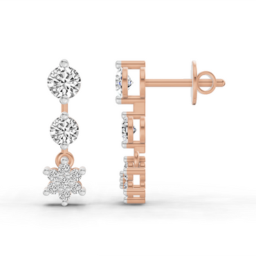 0.7 Ct Round Drop Earrings | 14K Rose Gold
