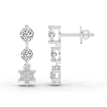 0.7 Ct Round Drop Earrings | 14K White Gold  FG VS Quality Diamonds