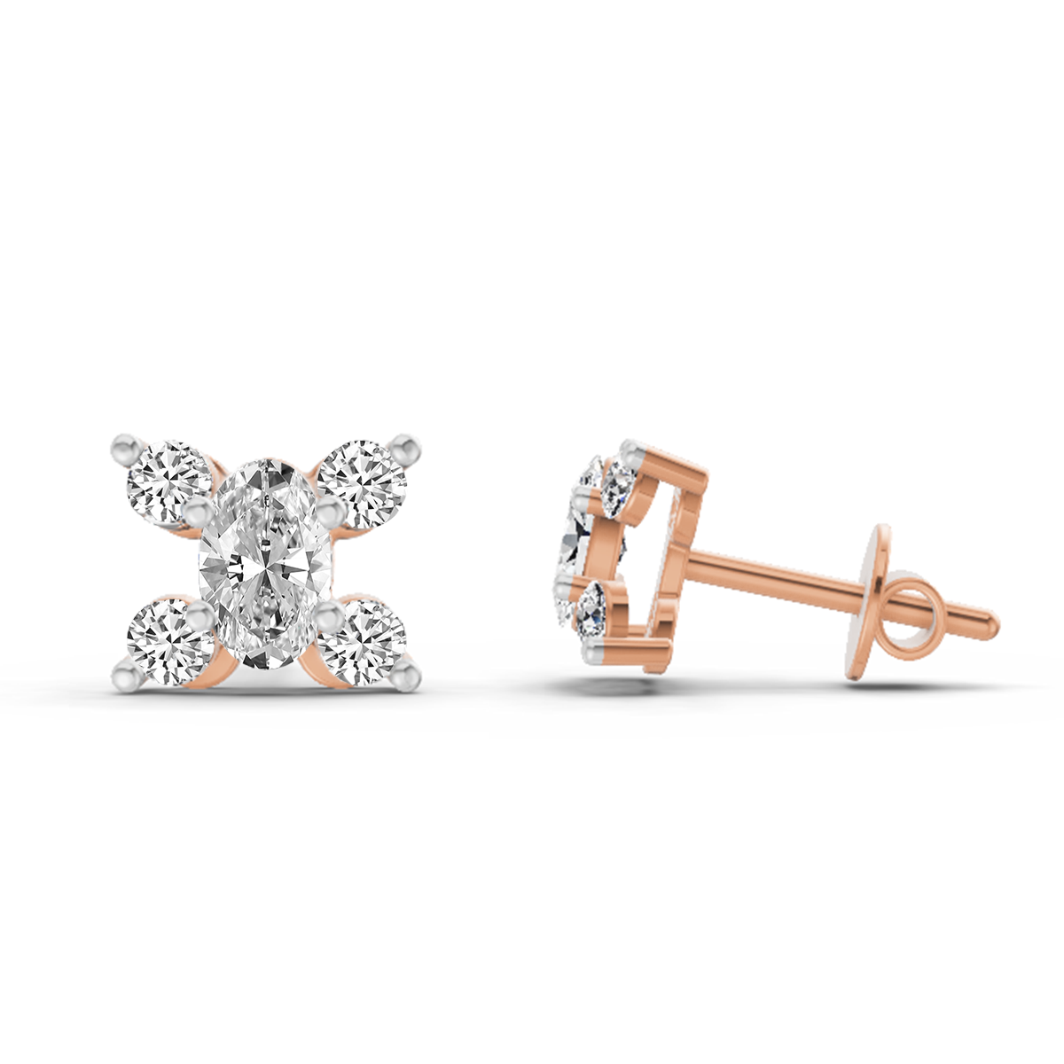 0.7 Ct Oval Stud Earrings | 14K Rose Gold