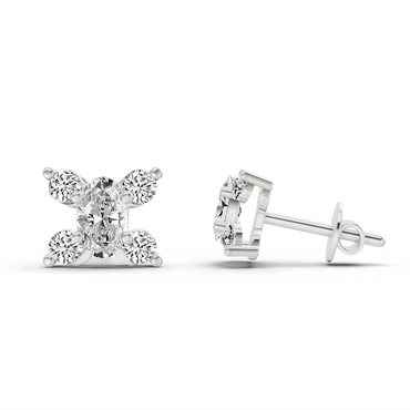 0.7 Ct Oval Stud Earrings | 14K White Gold
