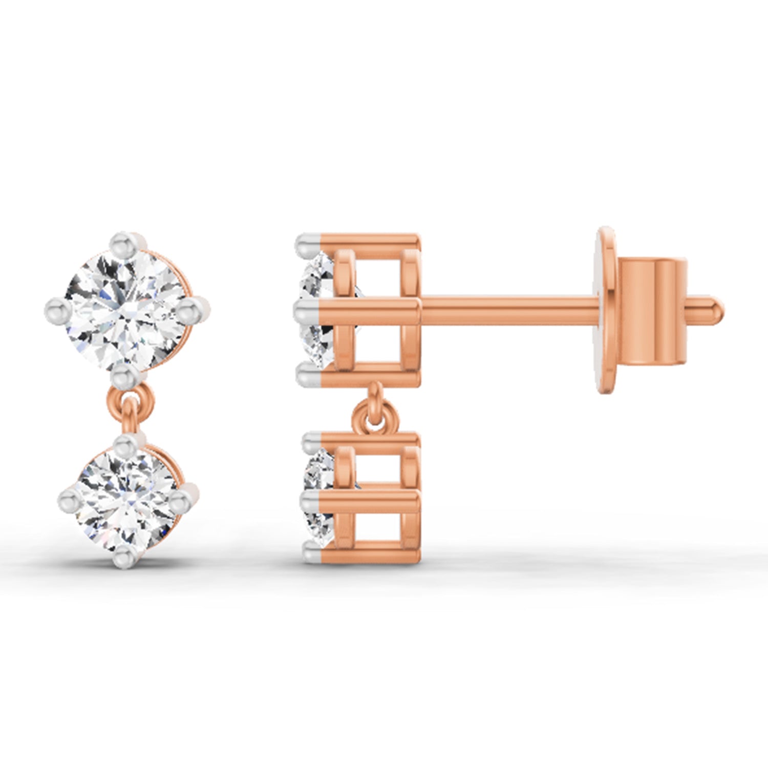 0.53 Ct Round Dangle Earrings | 14K Rose Gold