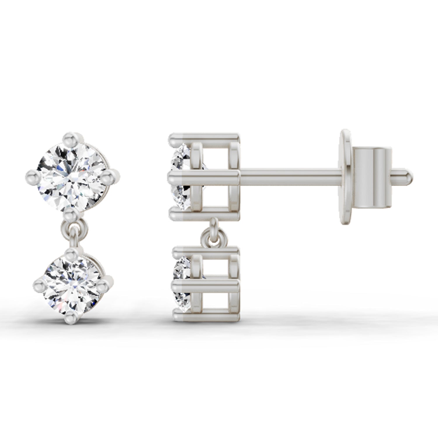 0.53 Ct Round Dangle Earrings | 14K White Gold