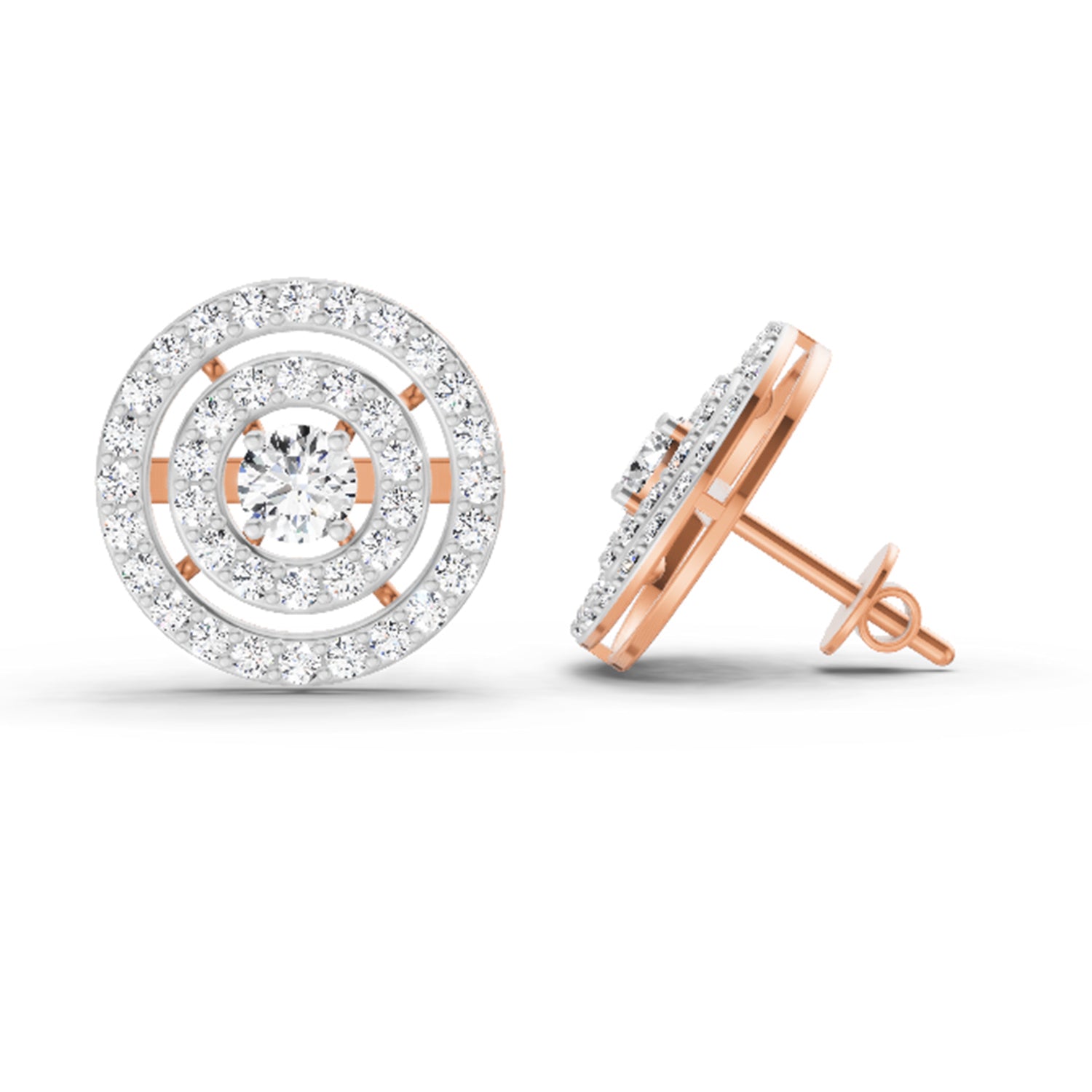1.41 Ct Round Halo Stud Earrings | 14K Rose Gold  FG VS Quality Diamonds