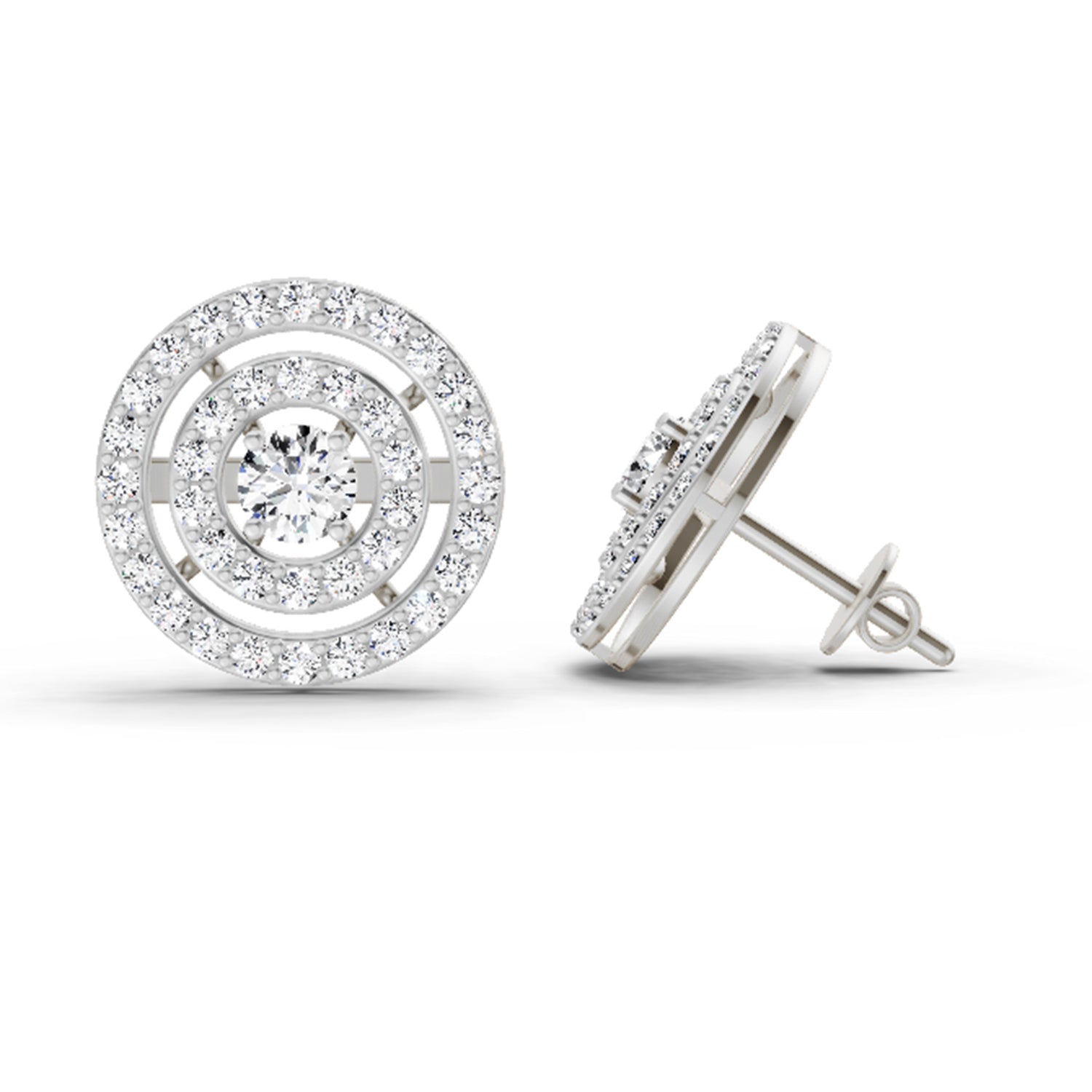 1.41 Ct Round Halo Stud Earrings | 14K White Gold  FG VS Quality Diamonds