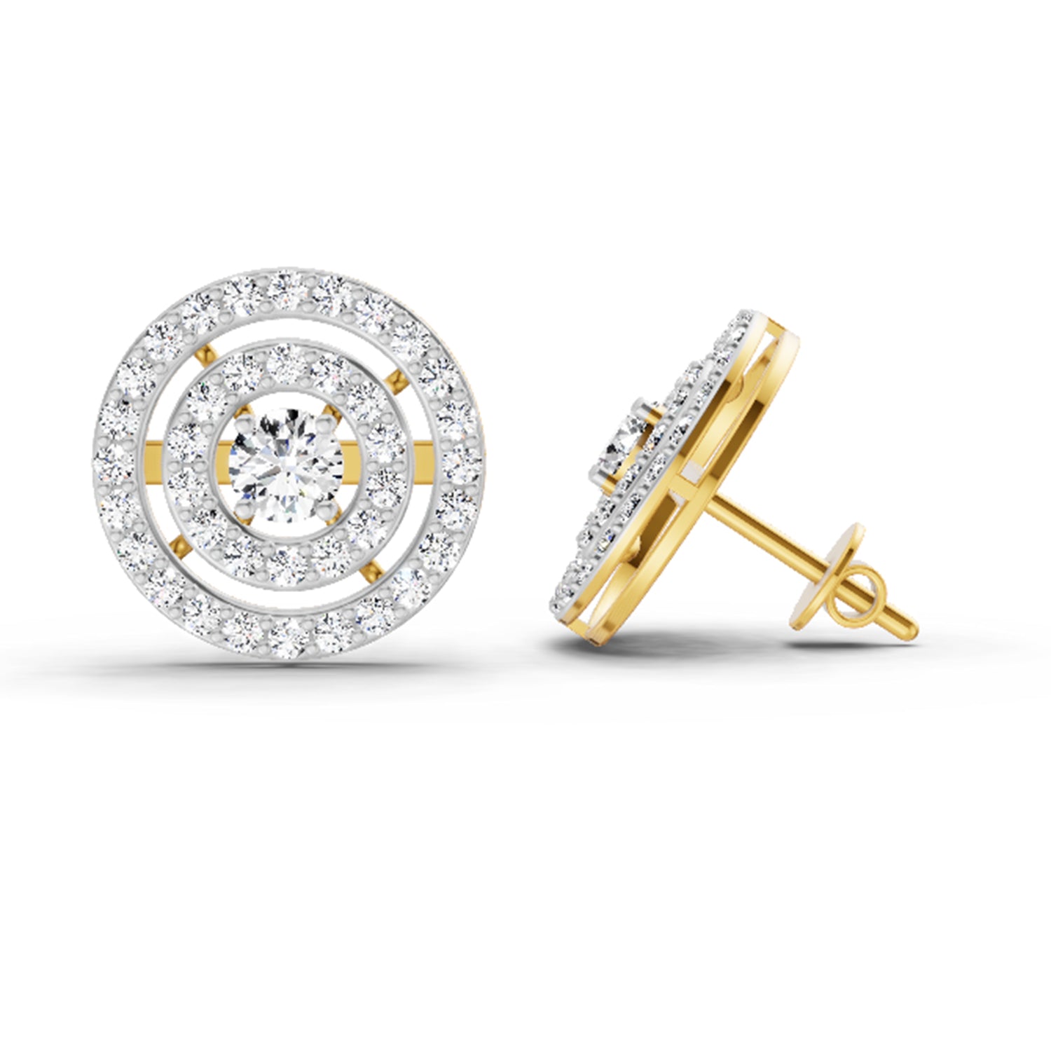 1.41 Ct Round Halo Stud Earrings | 14K Yellow Gold  FG VS Quality Diamonds