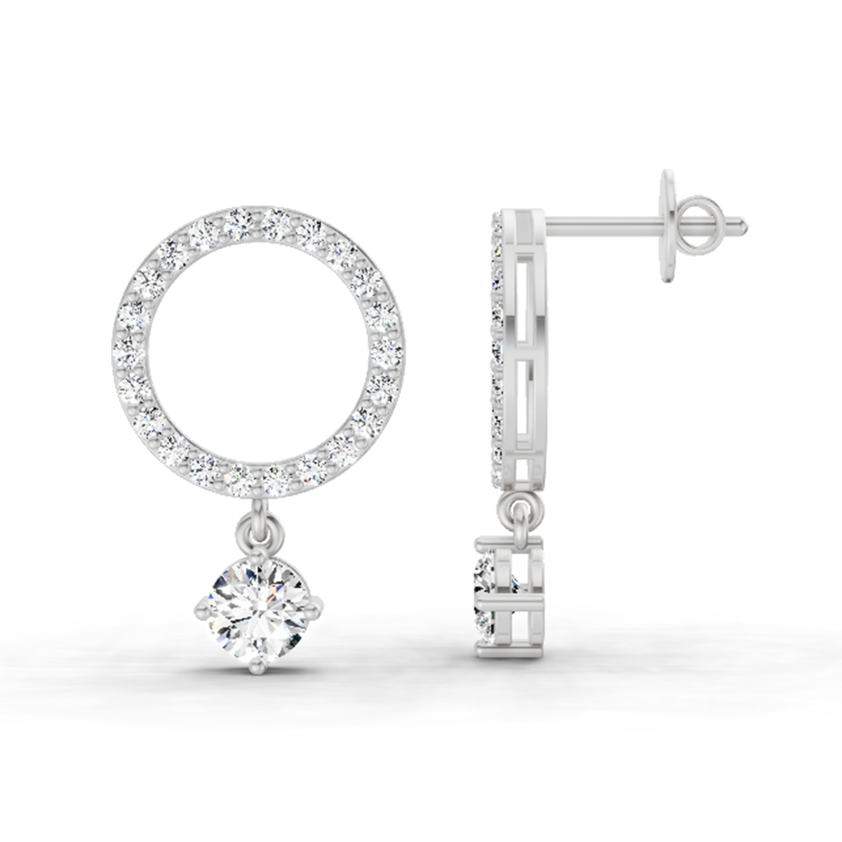 1.21 Ct Circle Drop Stud Earrings | 14K White Gold
