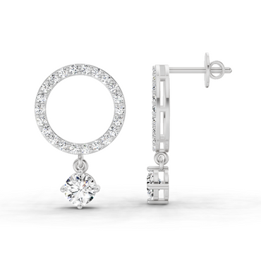 1.21 Ct Circle Drop Stud Earrings | 14K White Gold