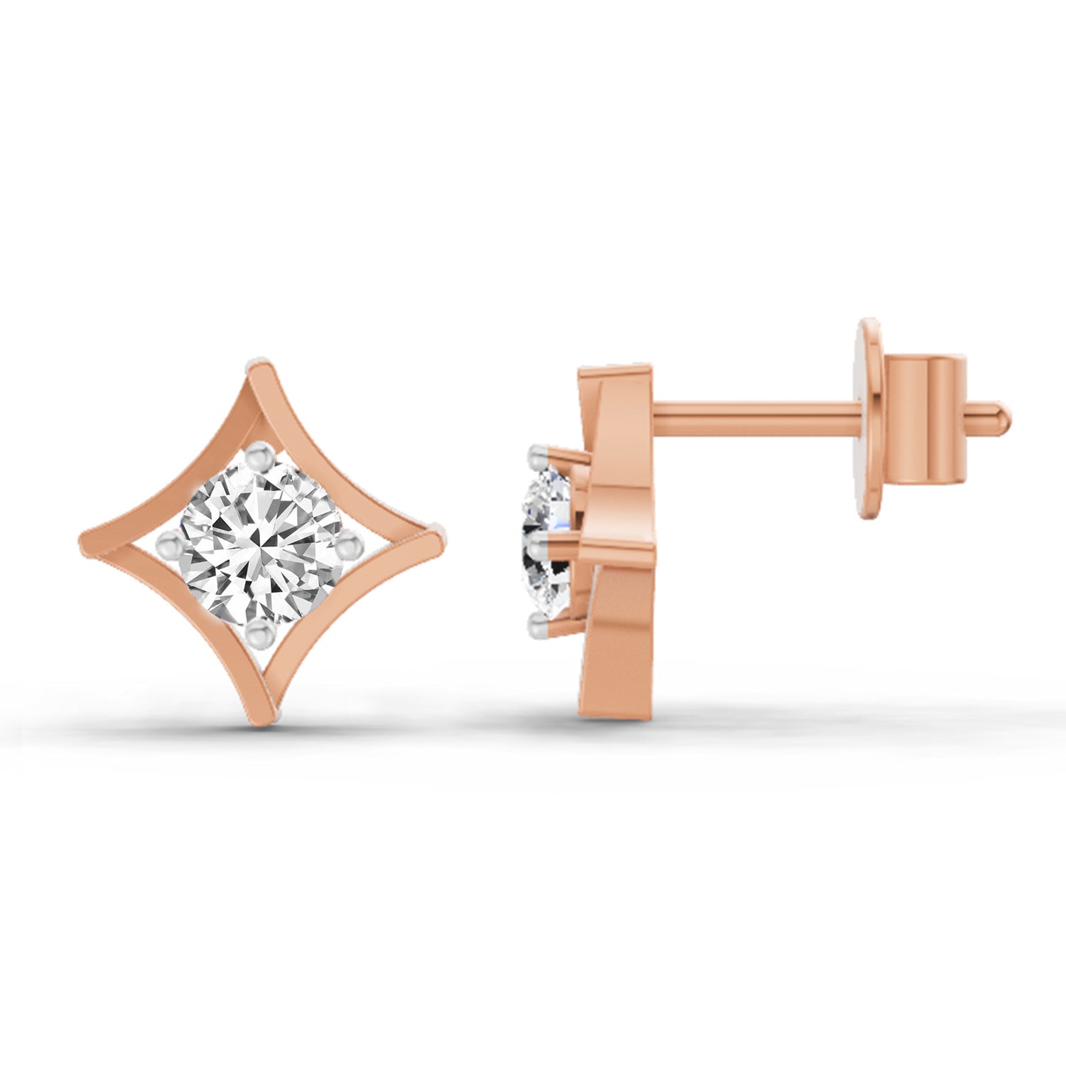 0.46 Ct Round Stud Earrings |  14K Rose Gold