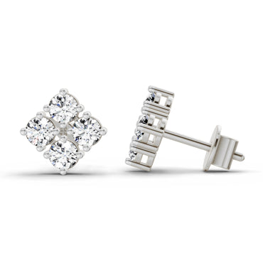 0.76 Ct Round Cluster Stud Earrings | 14K White Gold  FG VS Quality Diamonds