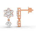 0.86 Ct Round Flower Drop Earrings |  14K Rose  Gold