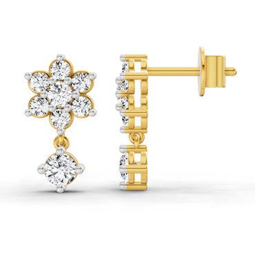 0.86 Ct Round Flower Drop Earrings |  14K Yellow Gold