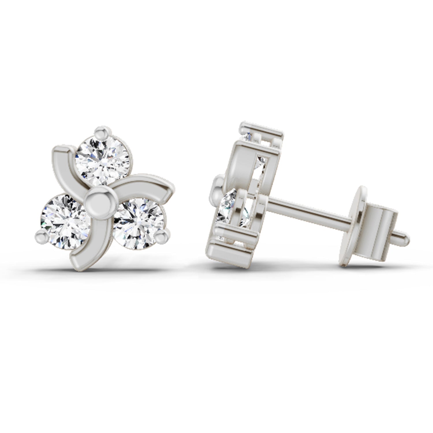 0.75 Ct Round Flower Stud Earrings | 14K White Gold  FG VS Quality Diamonds