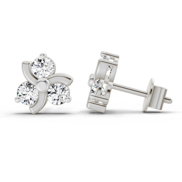 0.75 Ct Round Flower Stud Earrings | 14K White Gold  FG VS Quality Diamonds