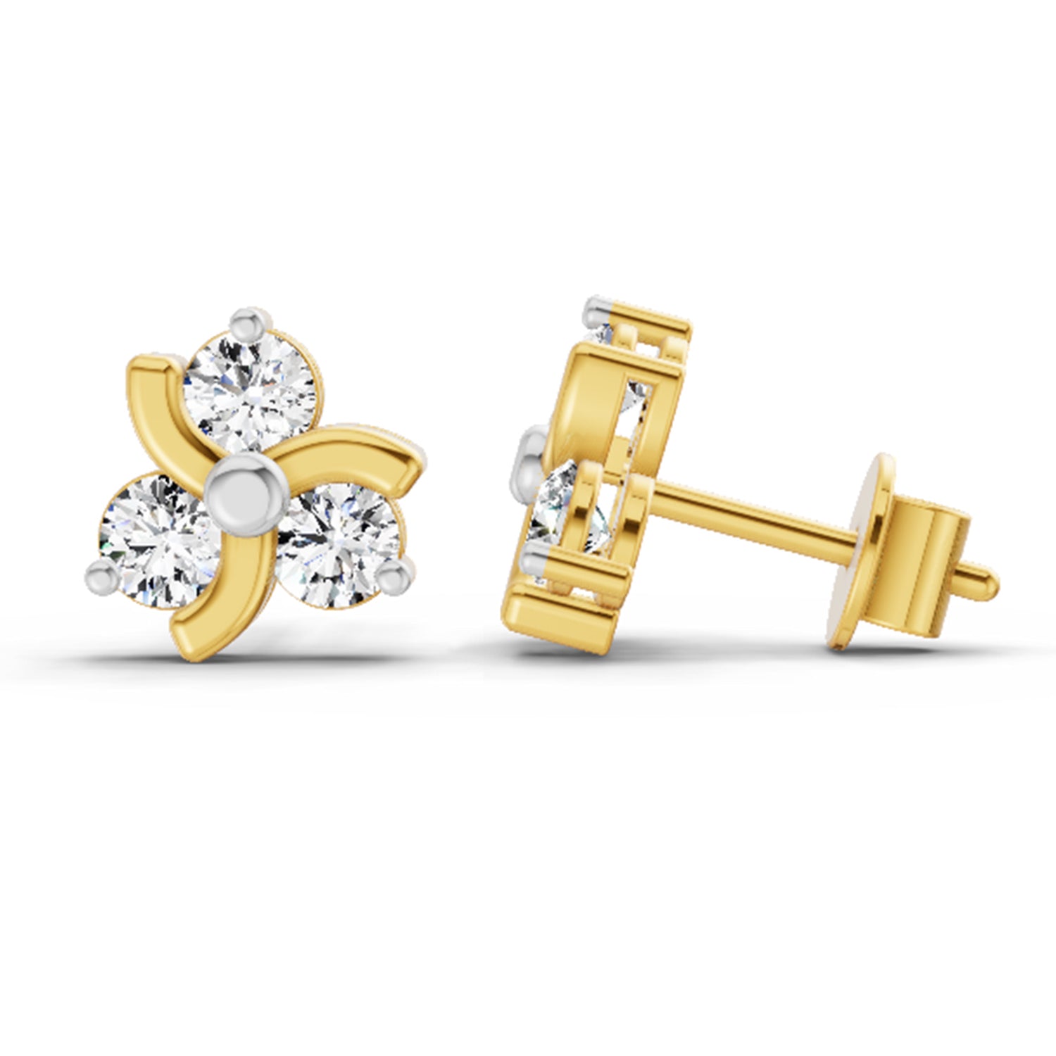 0.75 Ct Round Flower Stud Earrings | 14K Yellow Gold  FG VS Quality Diamonds
