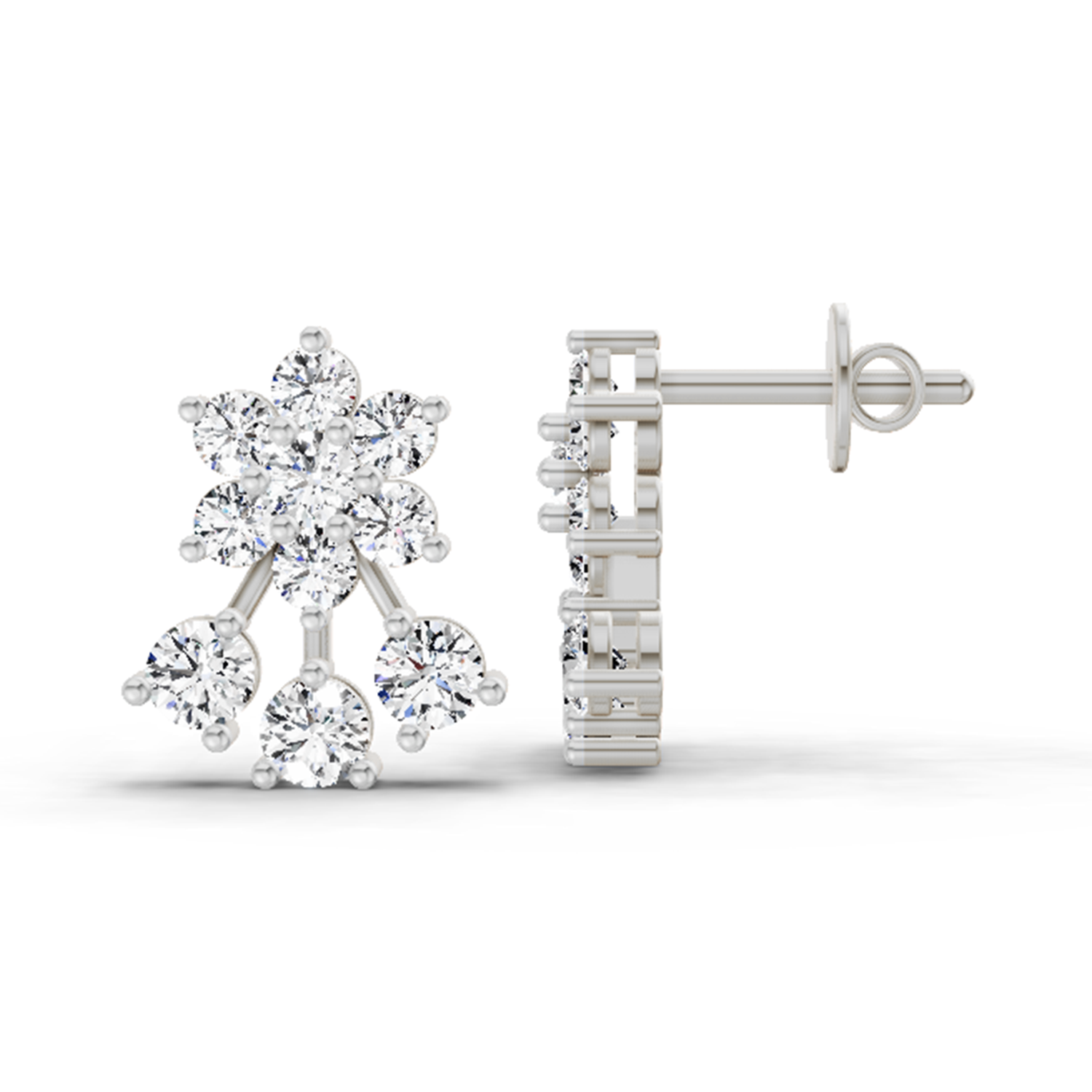 0.55 Ct Round Floral Stud Earrings | 14K White Gold  FG VS Quality Diamonds