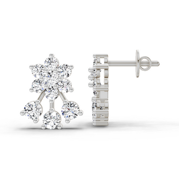 0.55 Ct Round Floral Stud Earrings | 14K White Gold  FG VS Quality Diamonds