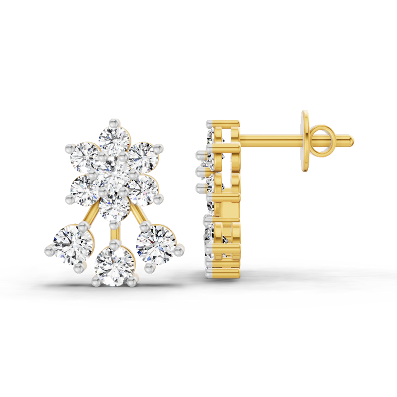 0.55 Ct Round Floral Stud Earrings | 14K Yellow Gold  FG VS Quality Diamonds