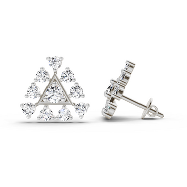 0.91 Ct Round Triangle Stud Earrings | 14K White Gold  FG VS Quality Diamonds