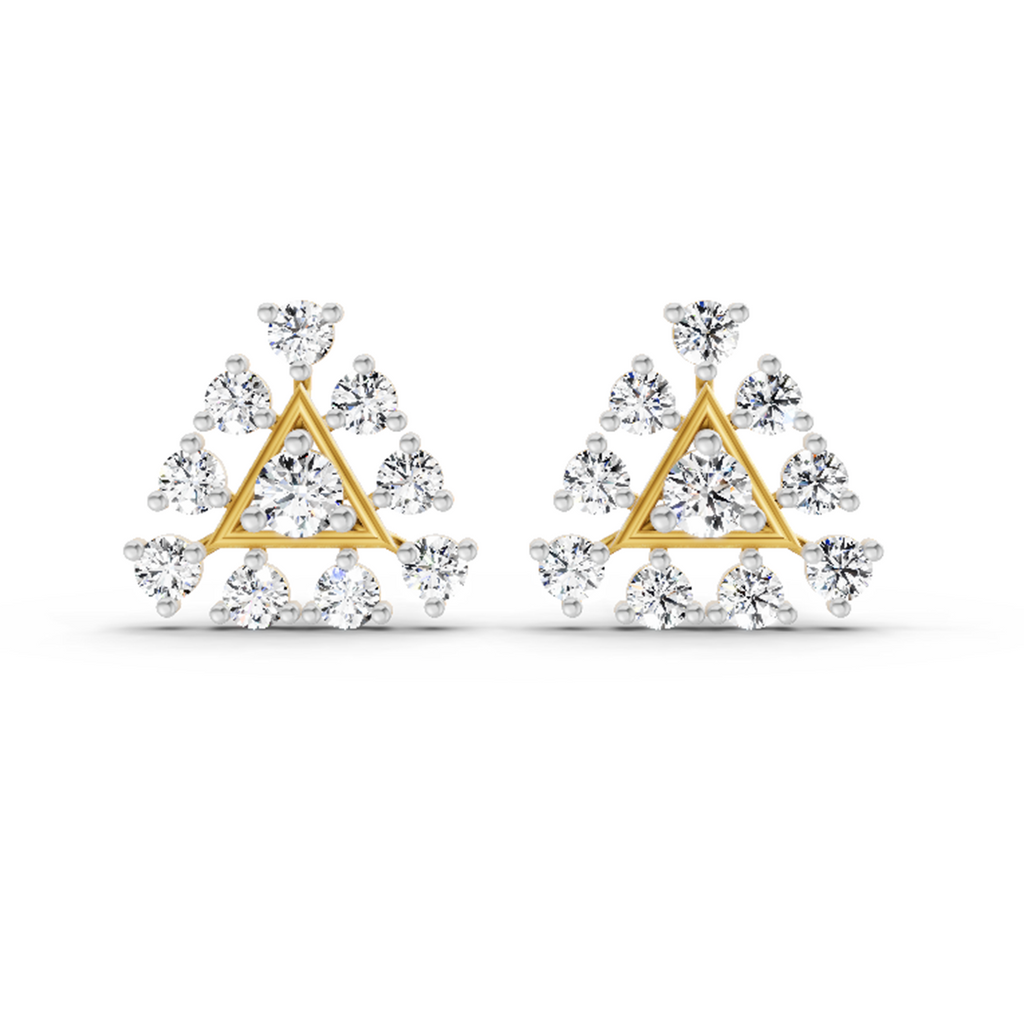 0.91 Ct Round Triangle Stud Earrings | 14K Rose Gold  FG VS Quality Diamonds