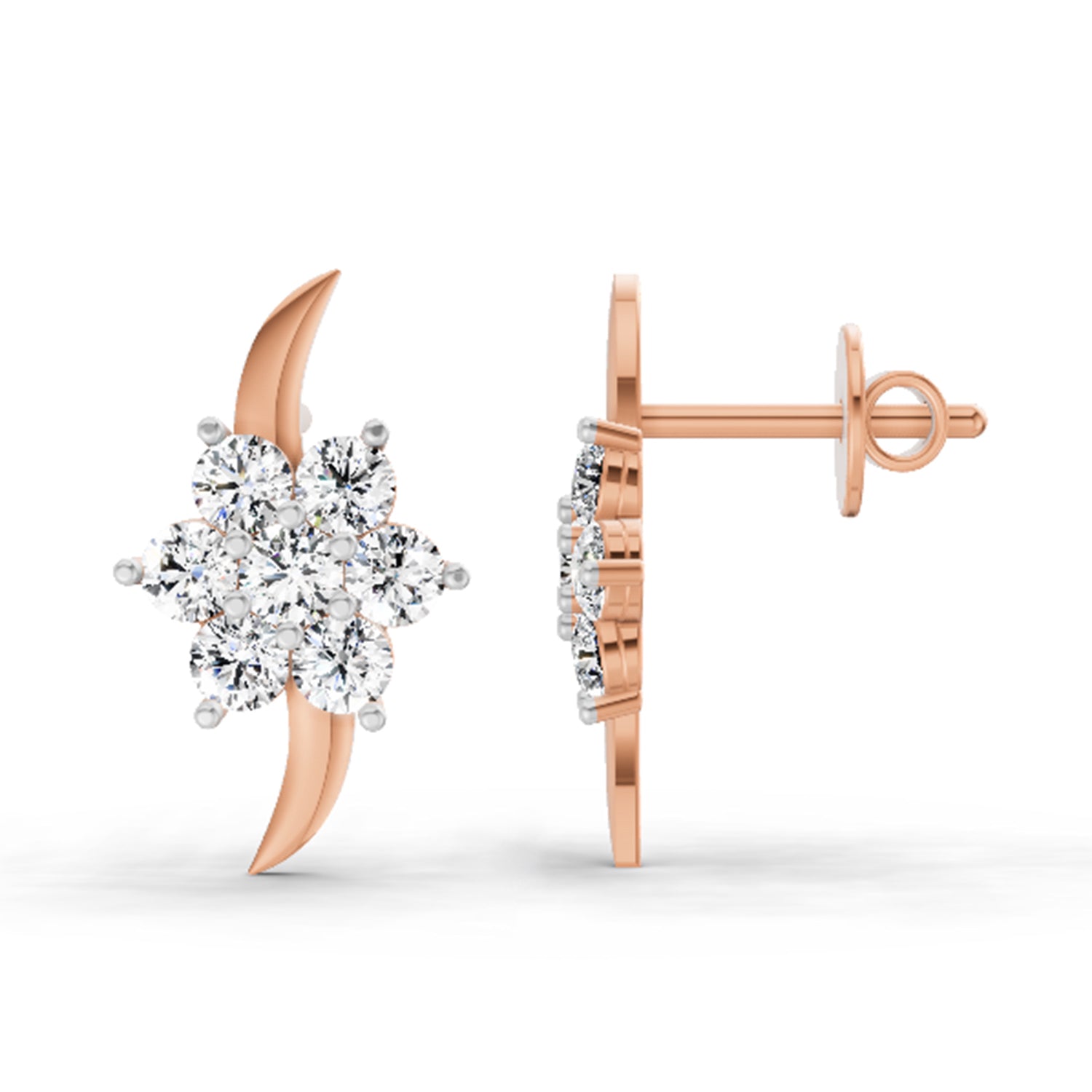 0.97 Ct Round Flower Stud Earrings |  14K Rose Gold
