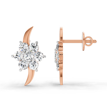 0.97 Ct Round Flower Stud Earrings |  14K Rose Gold