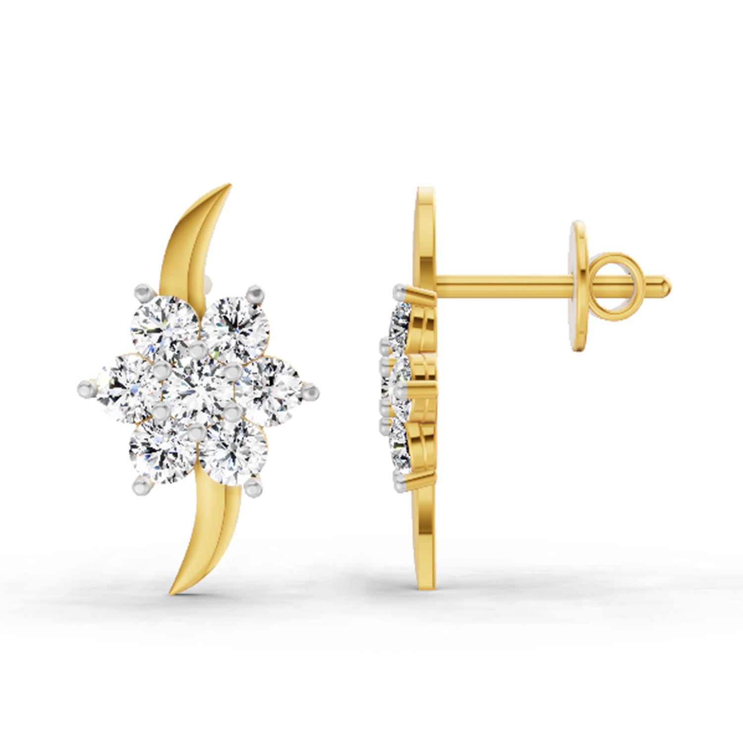 0.97 Ct Round Flower Stud Earrings |  14K Yellow Gold