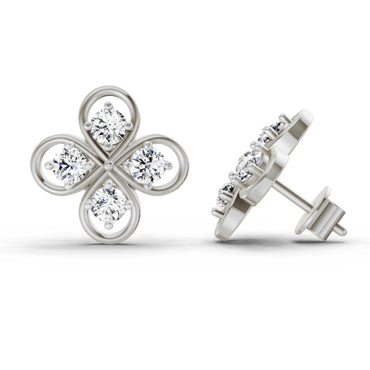 0.85 Ct Round Clover Stud Earrings | 14K White Gold  FG VS Quality Diamonds