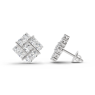 0.97 Ct Square Cluster Stud Earrings | 14K White Gold