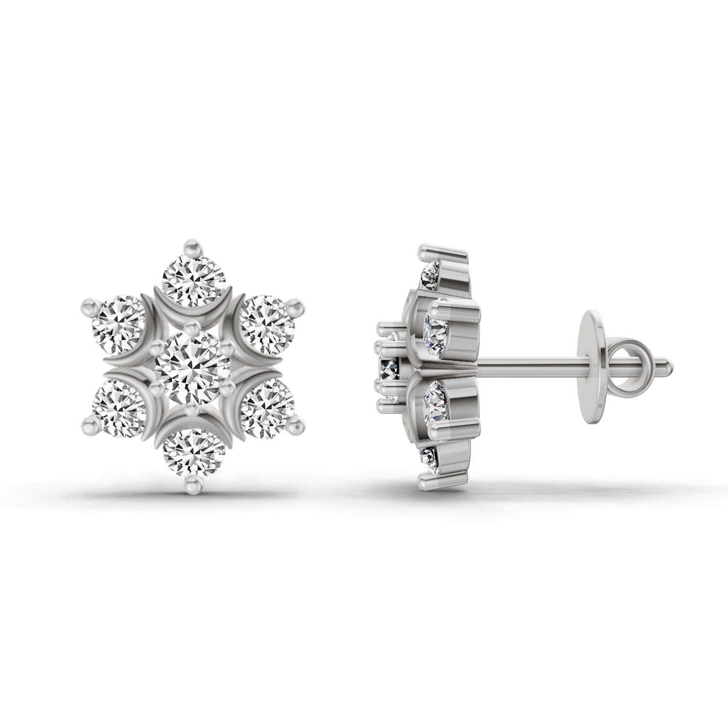 0.92 Ct Round Flower Stud Earrings |  14K White Gold