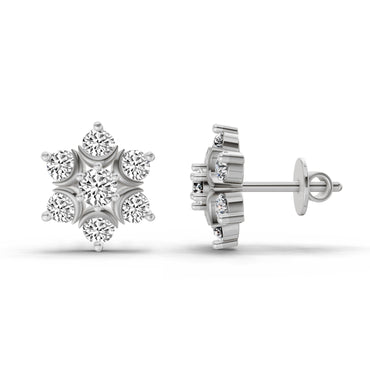 0.92 Ct Round Flower Stud Earrings |  14K White Gold