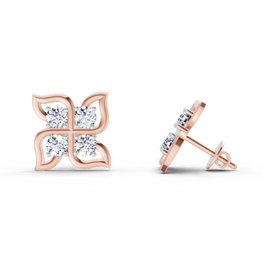 1 Ct Quatrefoil Stud Earrings | 14K Rose Gold  FG VS Quality Diamonds