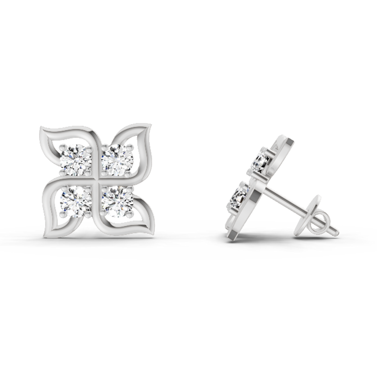 1 Ct Quatrefoil Stud Earrings | 14K White Gold  FG VS Quality Diamonds