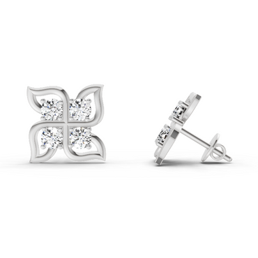 1 Ct Quatrefoil Stud Earrings | 14K White Gold  FG VS Quality Diamonds