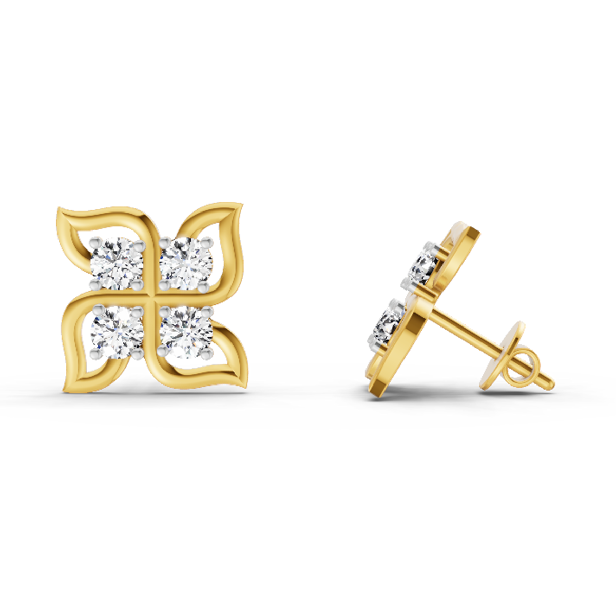 1 Ct Quatrefoil Stud Earrings | 14K Yellow Gold  FG VS Quality Diamonds