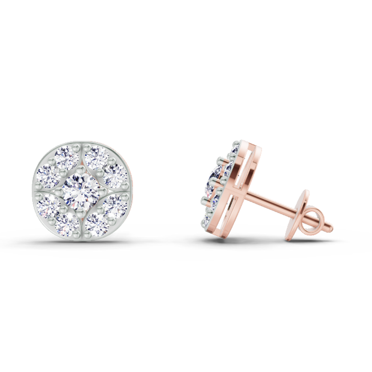 0.95 Ct Round Cluster Stud Earrings | 14K Rose Gold  FG VS Quality Diamonds