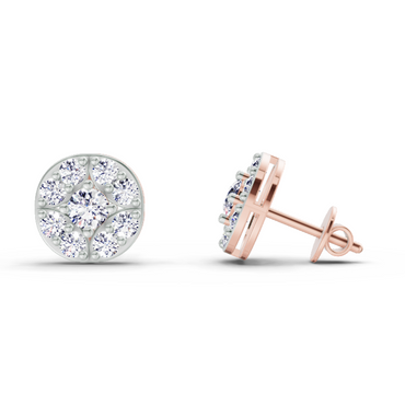 0.95 Ct Round Cluster Stud Earrings | 14K Rose Gold  FG VS Quality Diamonds