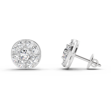 0.95 Ct Round Cluster Stud Earrings | 14K White Gold  FG VS Quality Diamonds