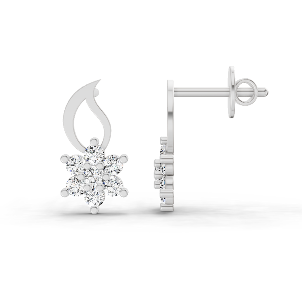0.49 Ct Floral Stud Earrings | 14K White Gold