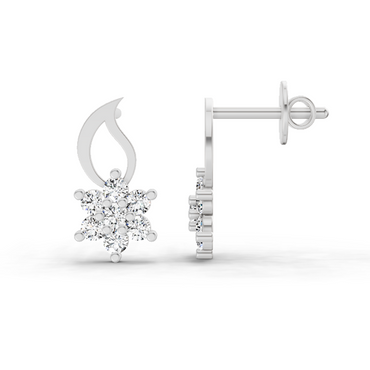 0.49 Ct Floral Stud Earrings | 14K White Gold