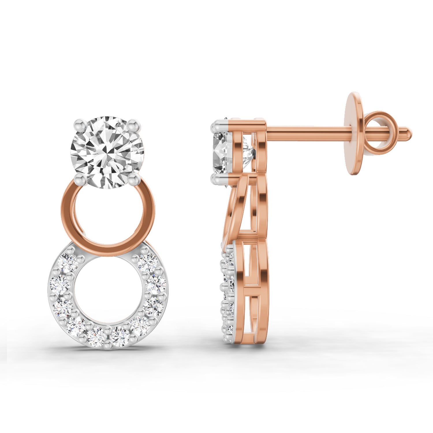 0.71 Ct Round Dangle Earrings | 14K Rose Gold