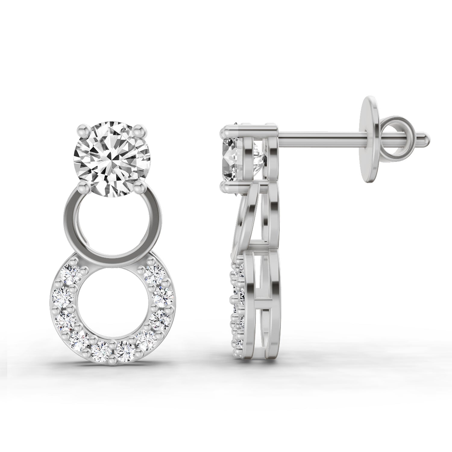 0.71 Ct Round Dangle Earrings | 14K White Gold