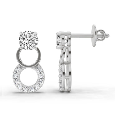 0.71 Ct Round Dangle Earrings | 14K White Gold