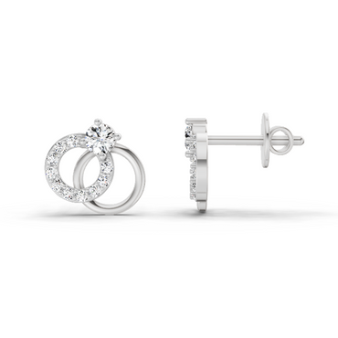 0.35 Ct Interlocking Circle Stud Earrings | 14K White Gold  FG VS Quality Diamonds
