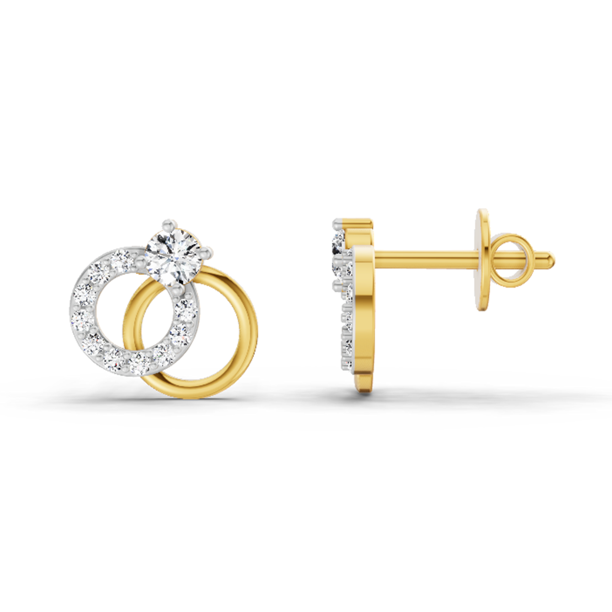 0.35 Ct Interlocking Circle Stud Earrings | 14K Yellow Gold  FG VS Quality Diamonds