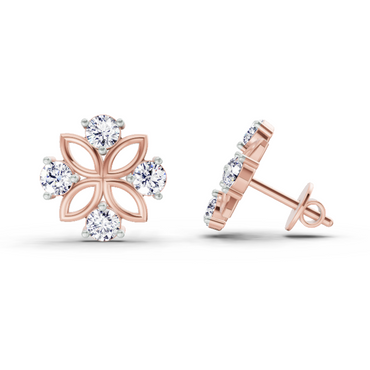 0.84 Ct Floral Stud Earrings | 14K Rose Gold